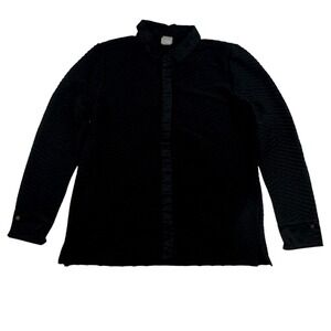 Chico's Black Textured Long Sleeve Button Up Shirt Sz M (Chico's Sz 1) Stretch